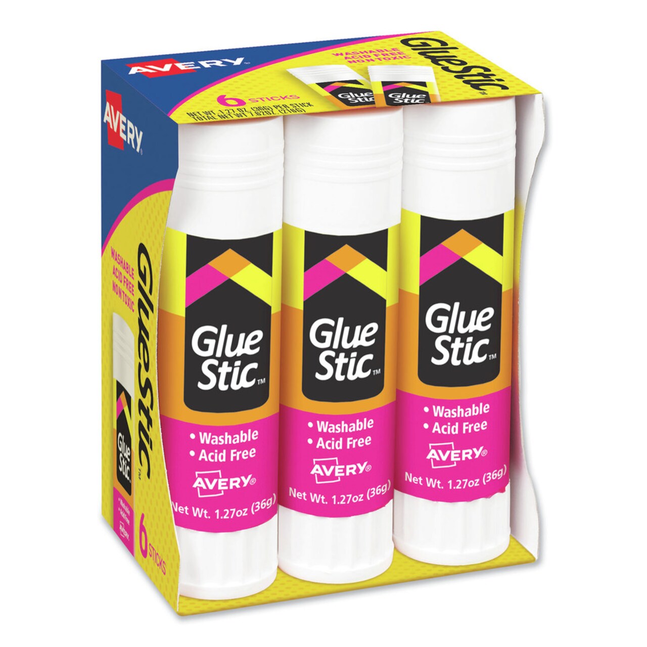 Avery 1.27 oz Applies White and Dries Clear Permanent Glue Stic Value Pack (6/Pack)